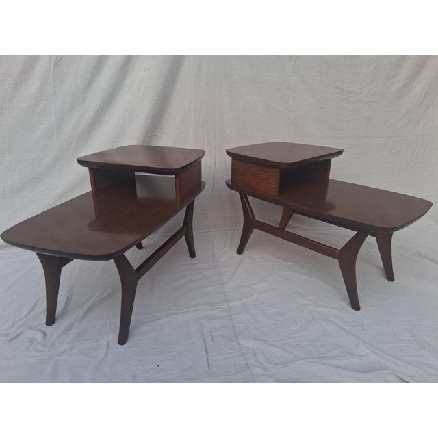 Mid Century Modern Adrian Pearsall Style 2 Tiered Step Side Tables -a Pair For Sale - Image 10 of 11