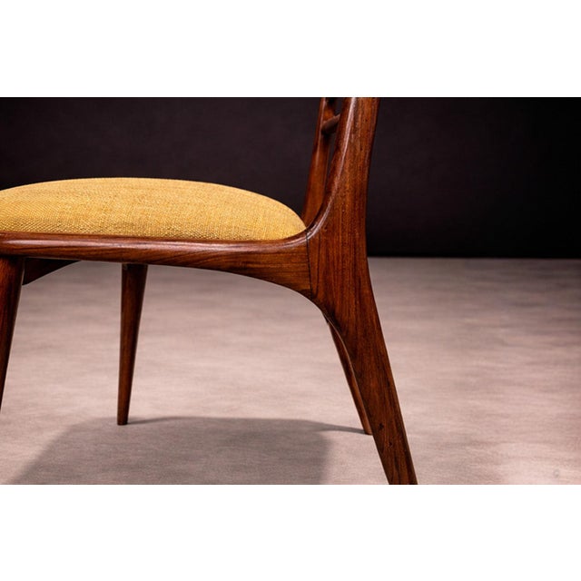 Set of 2 Chairs in Rosewood & Yellow Linen Canvas, Carlo Hauner, 1950s For Sale In New York - Image 6 of 14