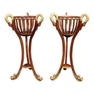 Pair of Hollywood Regency Mahogany Swan Jardinières / Planters For Sale