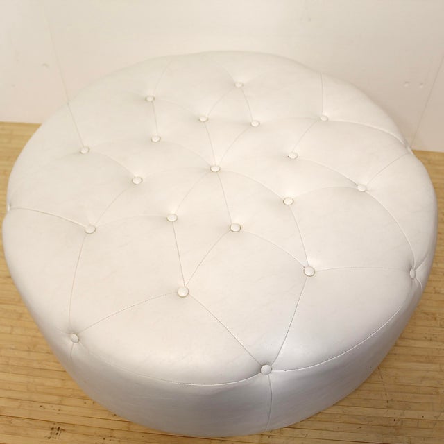 Contemporary Modern White Diamond Tufted Leather Ottoman is lightweight, easy to move yet a size that is multifunctional....