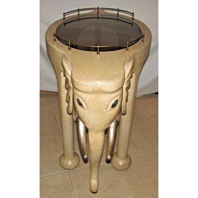 Hand Carved Wood Elephant Rolling Bar Cart Table by Marge Carson Circa 1990s For Sale In Miami - Image 6 of 18