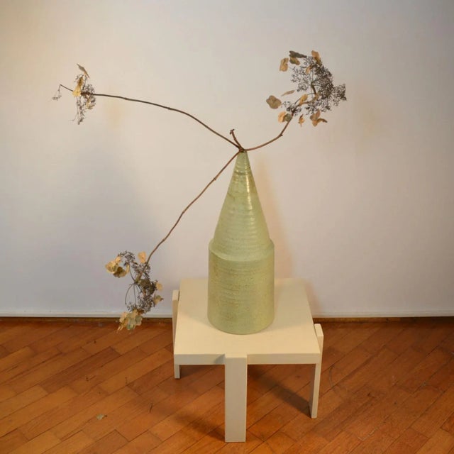 Tall sculptural studio pottery vase created on the turning wheel by highly technical skilled Dutch ceramist in the 1960s....