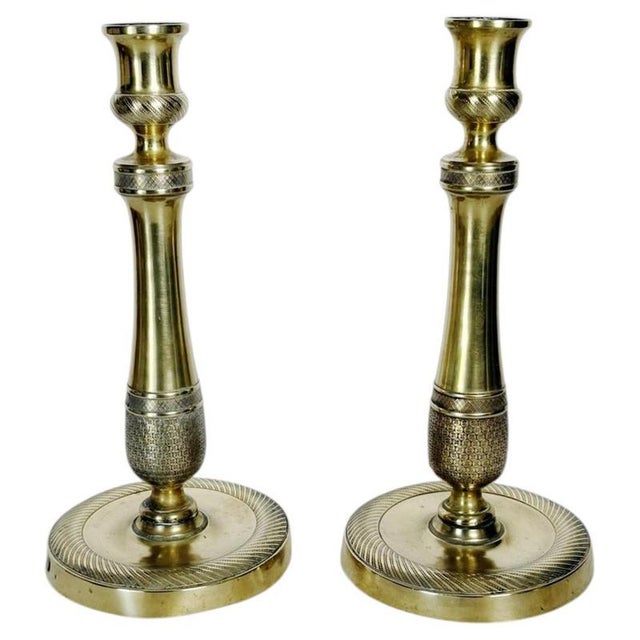 Antique French Brass Candlesticks, 1800s, Set of 2 For Sale - Image 10 of 10