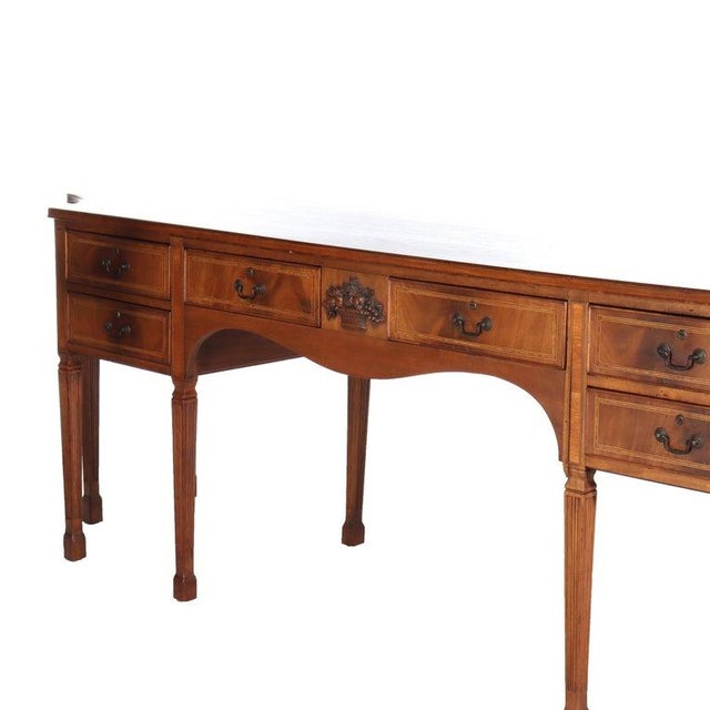 1930s Antique French Sheraton Carved Mahogany Sideboard Circa 1930 For Sale - Image 5 of 18