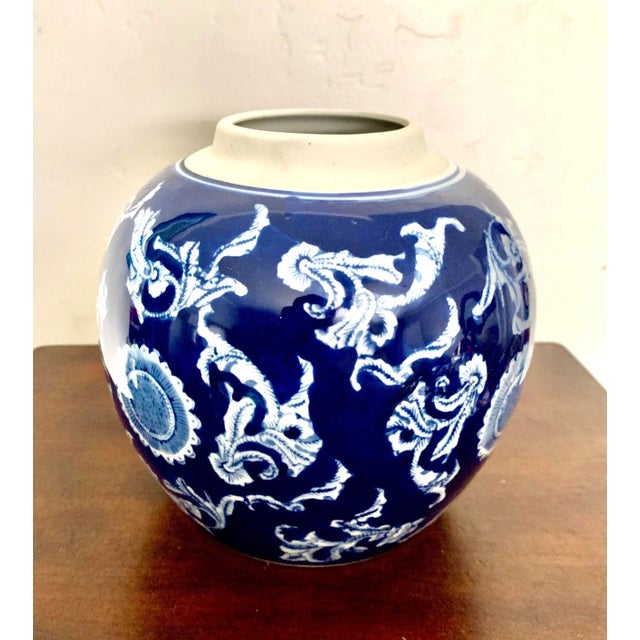 Round Blue and White Glaze Ceramic Vase For Sale - Image 4 of 6