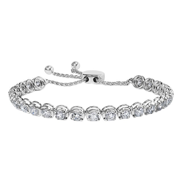 14K White Gold 6.00 Cttw Diamond 4”-10” Adjustable Bolo Tennis Bracelet (I-J Color, I1-I2 Clarity) For Sale