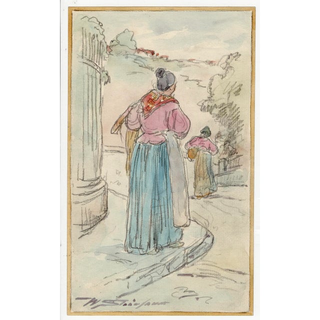 Spanish Walter Shirlaw Madrid Street Scene Watercolor For Sale - Image 3 of 3