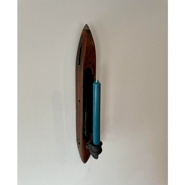 Vintage Wooden Candle Holders from Weaving Shuttle Loom - Set of 2 For Sale - Image 10 of 12