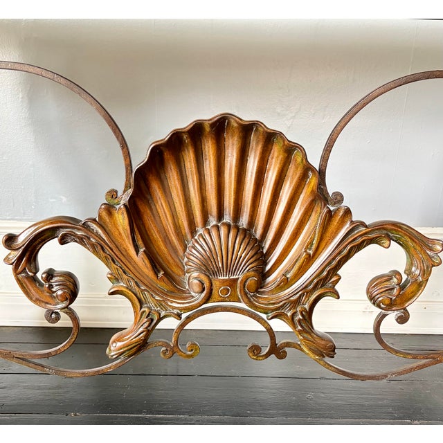 Late 20th Century Late 20th Century Hollywood Regency Dolphin Base Console Table With Shell Motif — Maitland-Smith Style For Sale - Image 5 of 11