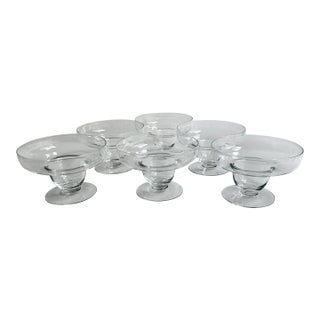 Mid 20th Century Wide Clear Glass Pedestal Dishes - Set of 6 For Sale