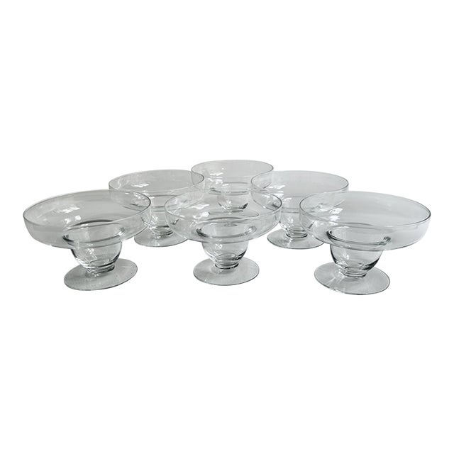 Mid 20th Century Wide Clear Glass Pedestal Dishes - Set of 6 For Sale