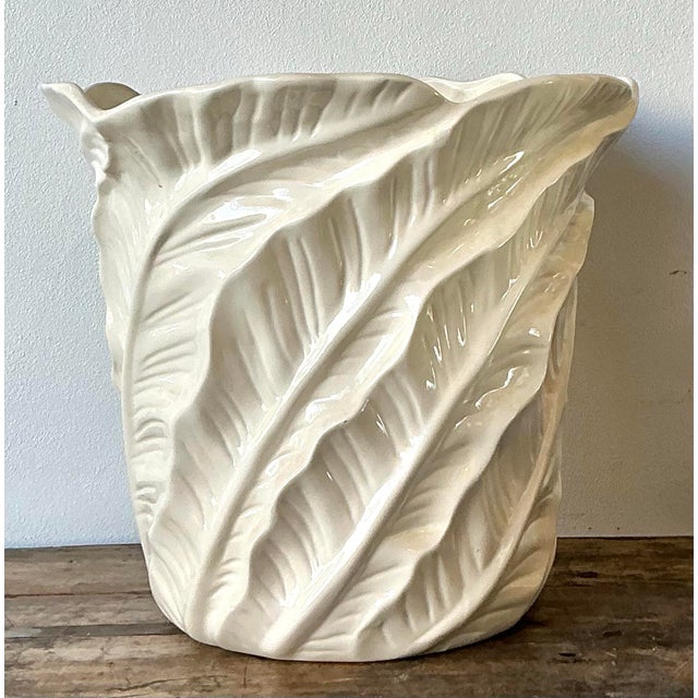 Ceramic Vintage Glazed Ceramic Banana Leaf Planter For Sale - Image 7 of 12