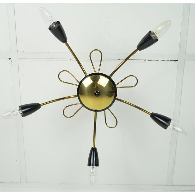 Mid-Century Sputnik Spider Ceiling Lamp in Brass, Metal and Plastic, 1950s For Sale - Image 4 of 14