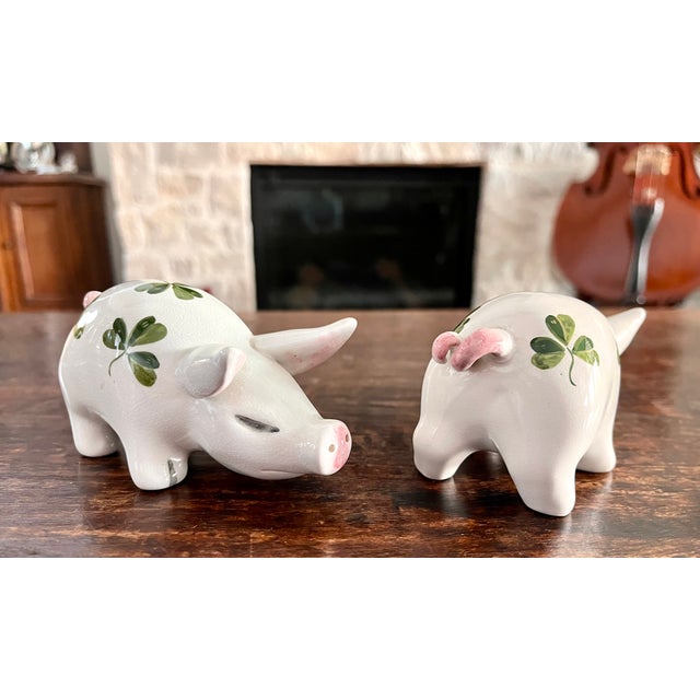 Mid 20th Century Mid 20th Century Plichta Clover Design Hand Painted Ceramic Pigs - Set of 2 For Sale - Image 5 of 14