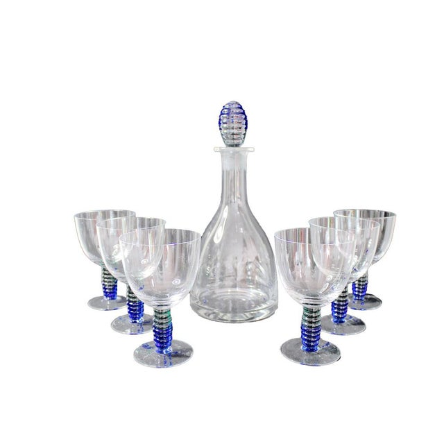 Art Nouveau Style Wine Glasses and Decanter, 1965, Set of 7 For Sale - Image 6 of 6