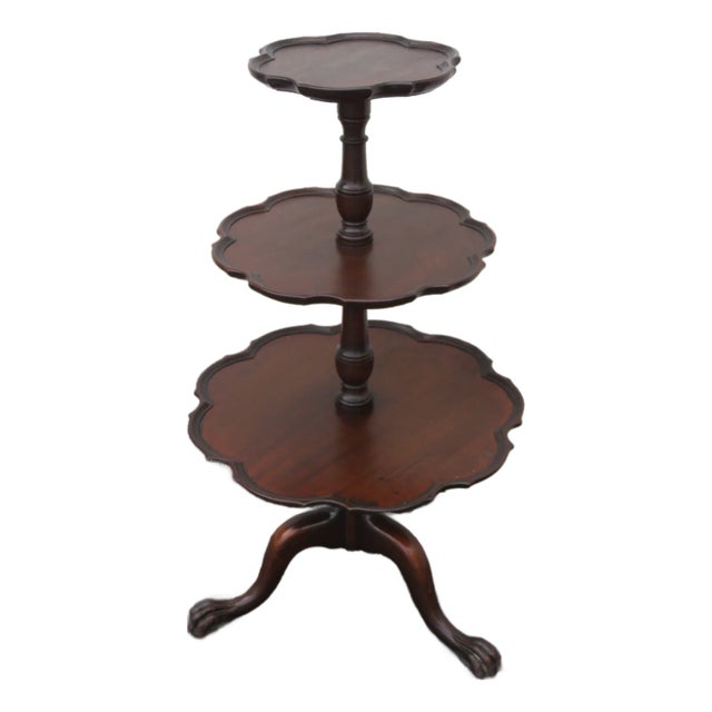 Early 1900s Mahogany 3 Tiers Carved Claw Feet Round Side End Table 6100 For Sale
