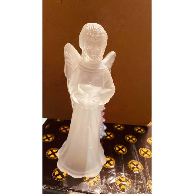 Mikasa Highly Collectable Vintage Mikasa Frosted Satin Glass Christmas Angel Figurine With Hymnals, Nightlight For Sale - Image 4 of 5