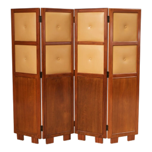 Brazilian Hardwood, Leather and Mirrored Panel Folding Screen, Brazil, C 1960s