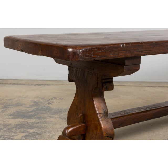 Brown 19th Century French Provincial Oak Farmhouse Trestle Dining Table For Sale - Image 8 of 18