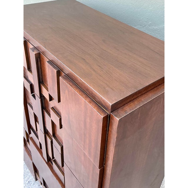 Late 20th Century Vintage Lane Brutalist Lane “Staccato” Tall Chest of Drawers For Sale - Image 5 of 12