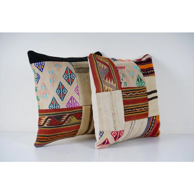 Mid-Century Modern Turkish Patchwork Pillow Cover - A Pair For Sale - Image 3 of 4