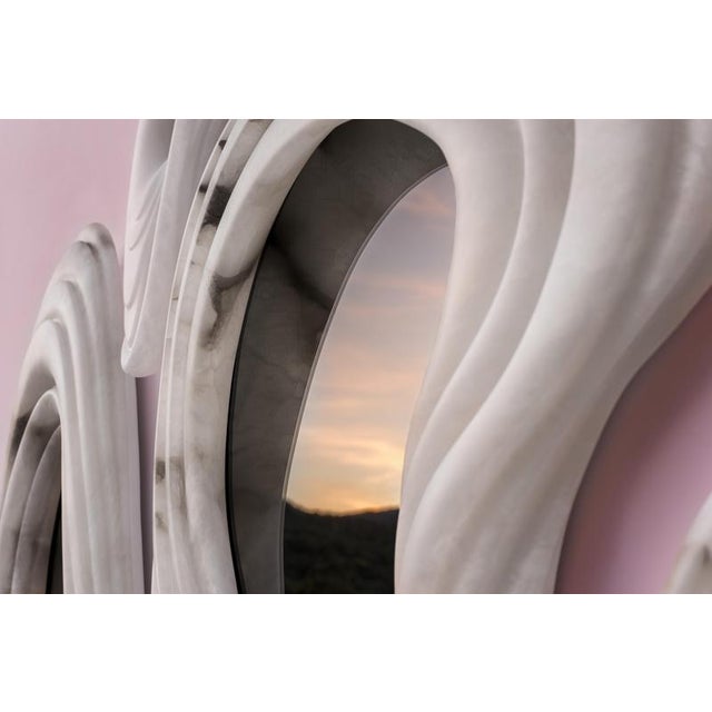 Aqua Fossil Wall Mirrors in Alabaster and Glass Mirror by Amarist Studio, Set of 6 For Sale - Image 10 of 16