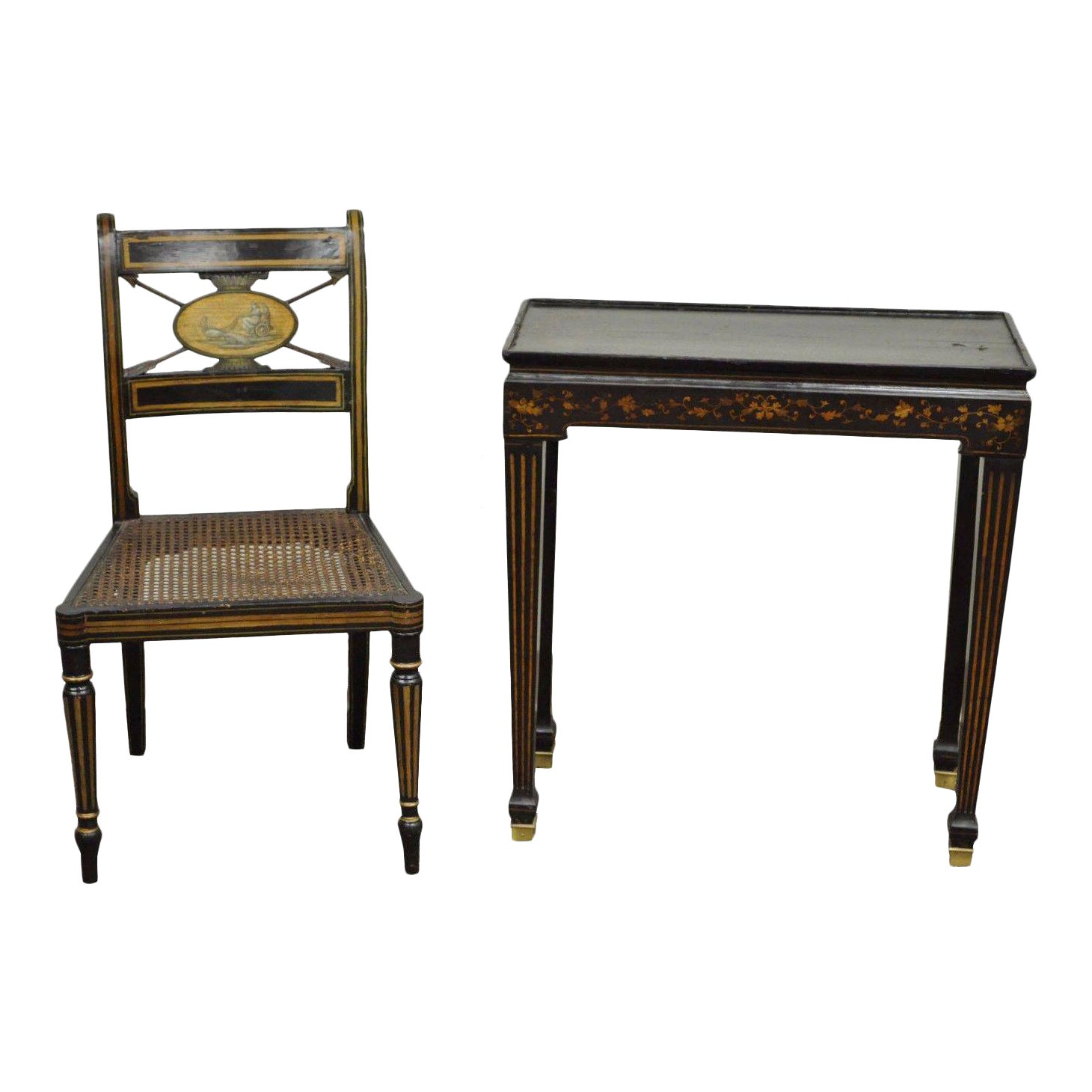 Antique Neoclassical Black Lacquered Desk Telephone Table Stand Accent Chair Chairish