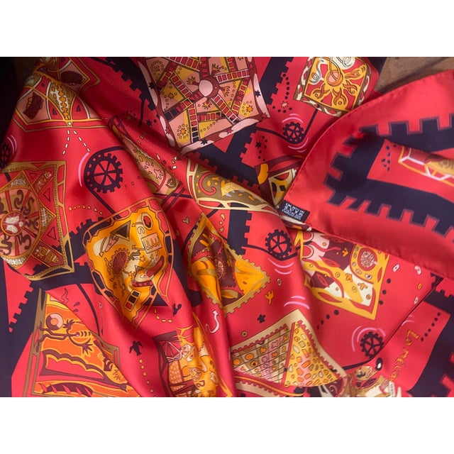 Hermès HERMES MÉCANIQUE des IDÉES red silk scarf designed Henry Christine 2004 France For Sale - Image 4 of 14