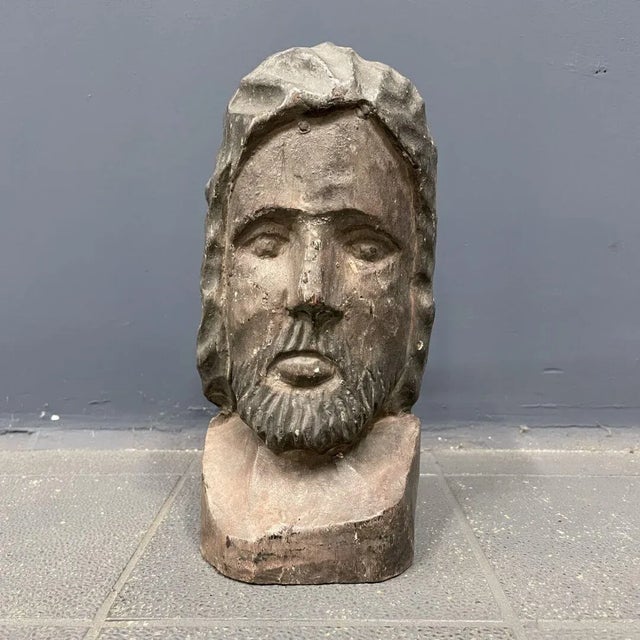 Painted Carved Wooden Head For Sale - Image 13 of 18