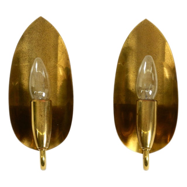 Mid-Century Modern Cone Brass Wall Lamps, 1950s, Set of 2 For Sale