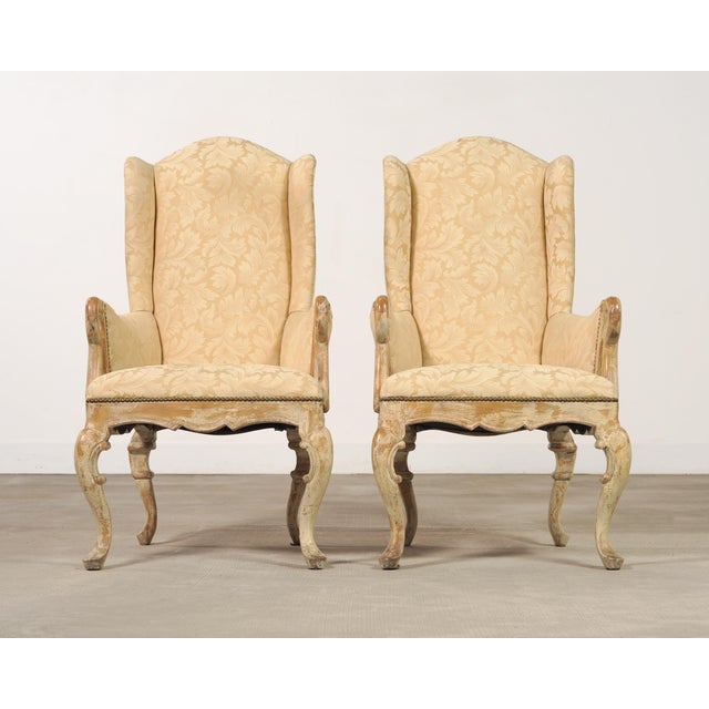 French Provincial Pair of Country French Provincial Wingback Bergère Armchairs For Sale - Image 3 of 18