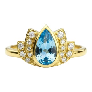 Lotus Gold Ring With Topaz Silver, Gold, Size 6 For Sale