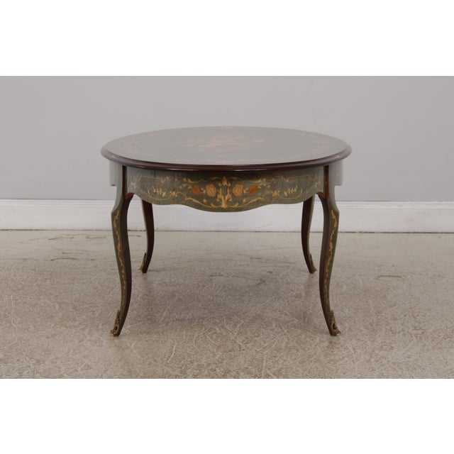 1980s Italian Marquetry Inlaid Oval French Style Coffee Table For Sale - Image 5 of 14