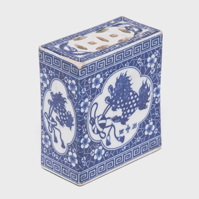 Chinese Blue and White Headrest With Guardian Lion For Sale - Image 4 of 5