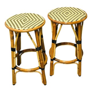 Custom Maison Gatti French Bistro Rattan Counter Stools - a Pair For Sale