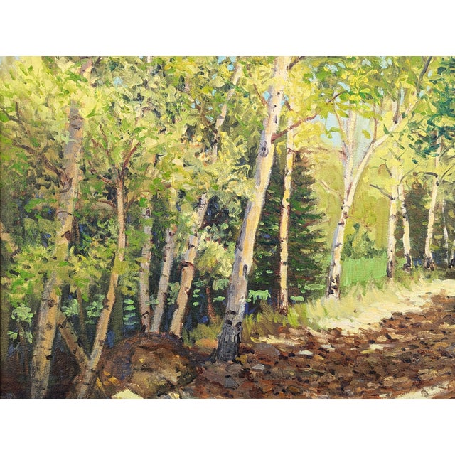 Green Jerry Greenberg "Mountain Road" Contemporary Realistic Colorado Aspen Tree Landscape Painting, 2019 For Sale - Image 8 of 10