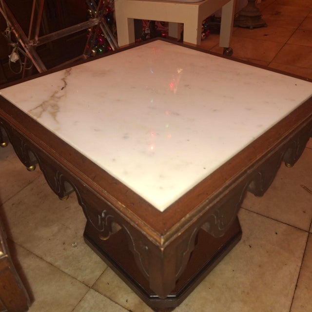 Wood 1910-20 Italian Venetian Regency Carved Mahogany/ Gilt Marble Topped Side/ Accent Tables a - Pair For Sale - Image 7 of 12