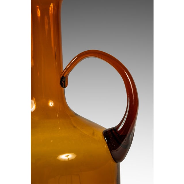 Mid-Century Modern Abstract Studio Craft Amber Blown Glass Pitcher / Bottle / Bud Vase / Vessel, Usa, C. 1970s For Sale - Image 9 of 12