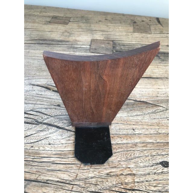 Wood Vintage Mid Century/ Hollywood Regency Wood and Enamel Abstract Face Bookend For Sale - Image 7 of 9