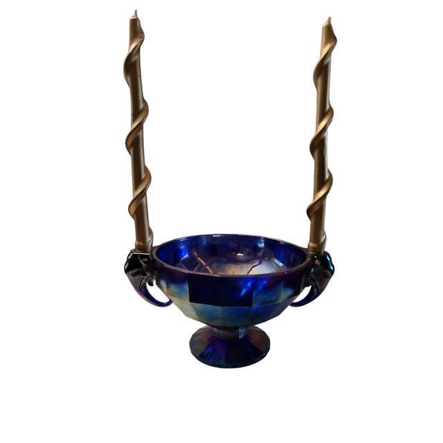 Gorgeous large iridescent cobalt blue Summit Art glass elephant candleholder bowl. Glass Art was a small glass studio in...