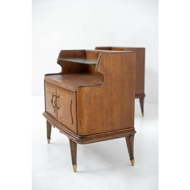 Mid-Century Italian Nightstands in Wood and Glass, 1950s, Set of 2 For Sale - Image 10 of 12