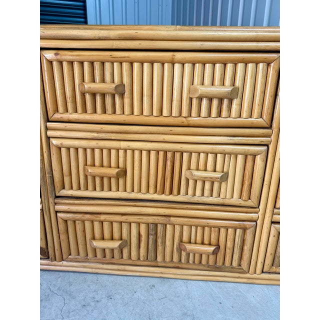 Wood 1970s Crespi-Style Stacked Rattan Lowboy Chest of Drawers For Sale - Image 7 of 12