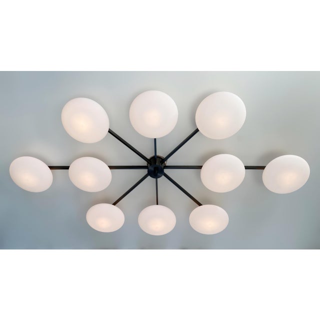 21st Century Dieci Satin Black Nickel Matte White Murano Flush Mount by Fabio LTD For Sale - Image 6 of 6