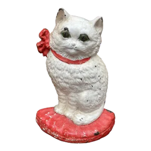 1900 - 1909 Antique White Cast Iron Cat Kitten Doorstop