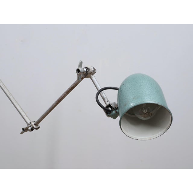 Industrial Adjustable Floor Lamp in Green Hammertone, 1960s For Sale - Image 6 of 12