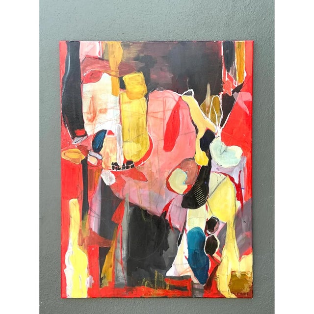 Wood Vintage Abstract Expressionist Oil Painting on Canvas For Sale - Image 7 of 12