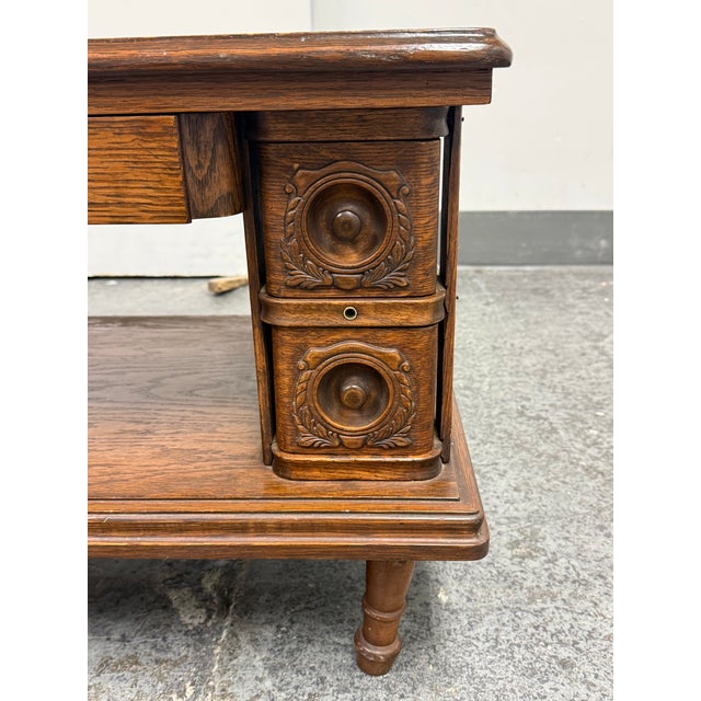 Brown Converted Sewing Machine Coffee Table, Vintage For Sale - Image 8 of 12