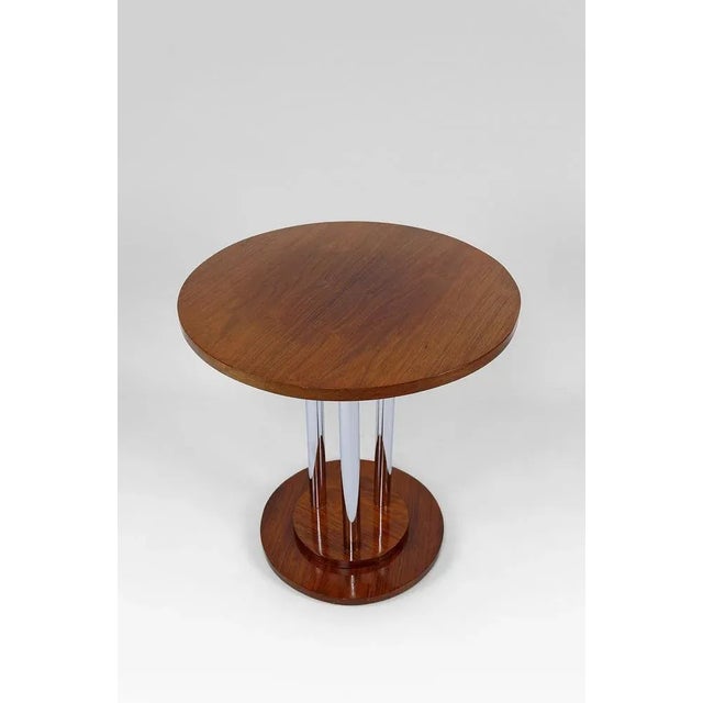 Wood Modern Art Deco Pedestal Table in Walnut and Chrome, 1930 For Sale - Image 7 of 13