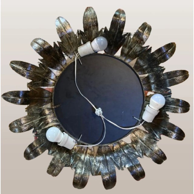 Metal Mid-Century Round Wrought Iron Sheet Sun-Shaped Wall Mirror, 1950s For Sale - Image 7 of 7