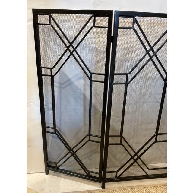 Mid-Century Modern Mod Geometric Black Metal Fire Screen For Sale - Image 3 of 3